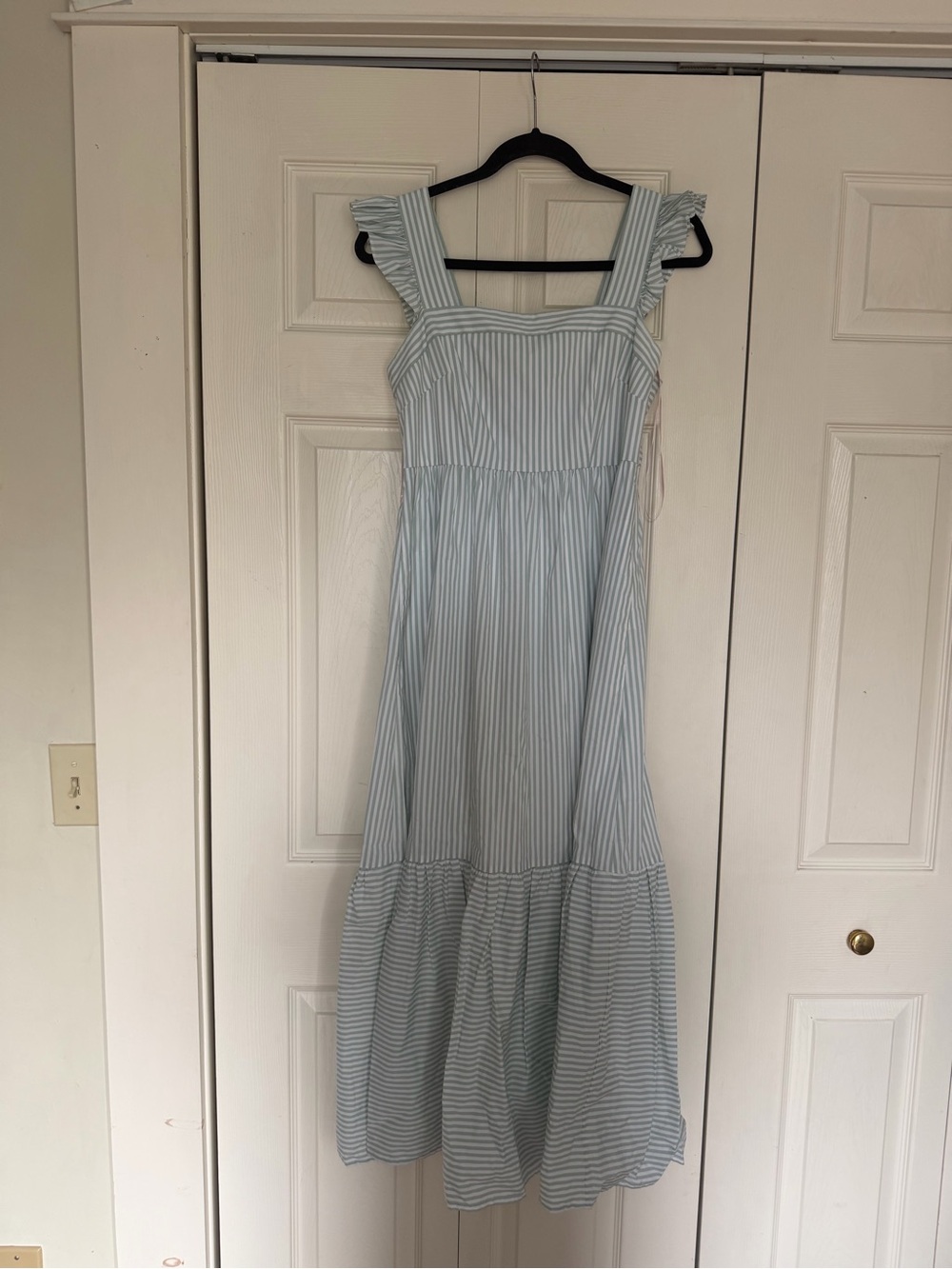 Gal Meets Glam Sleeveless Light Blue Striped Maxi Dress